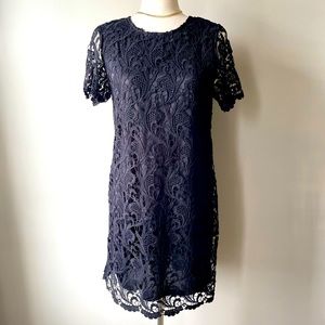 She + Sky | Crochet Lace Shift Dress | Black | Large (Runs Small)